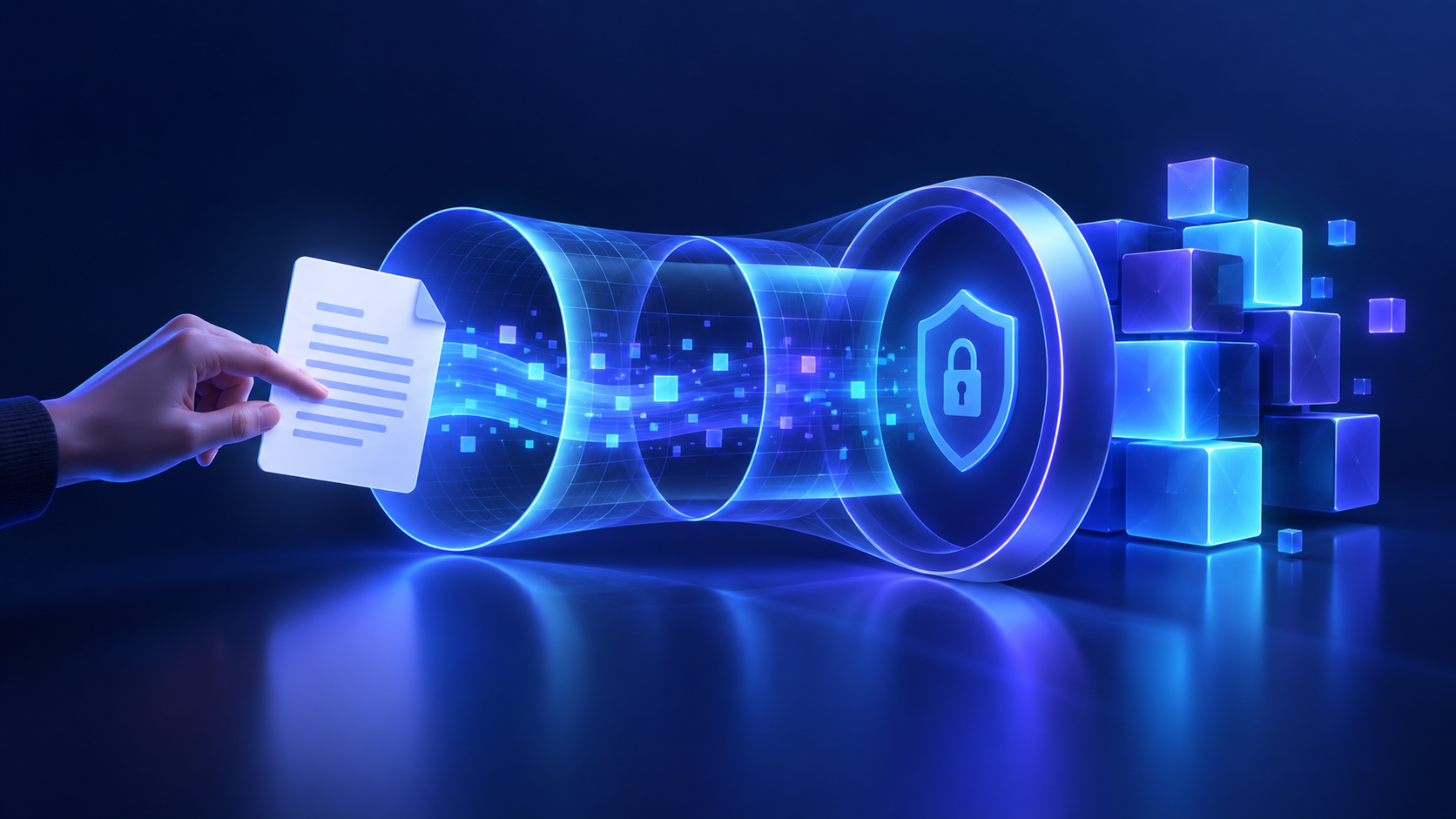 A document entering a privacy tunnel and becoming protected blocks